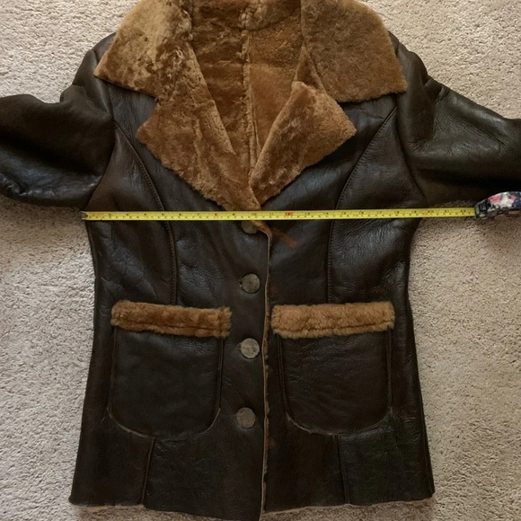 Brown Genuine Leather Shearling Jacket - Picture 8 of 12